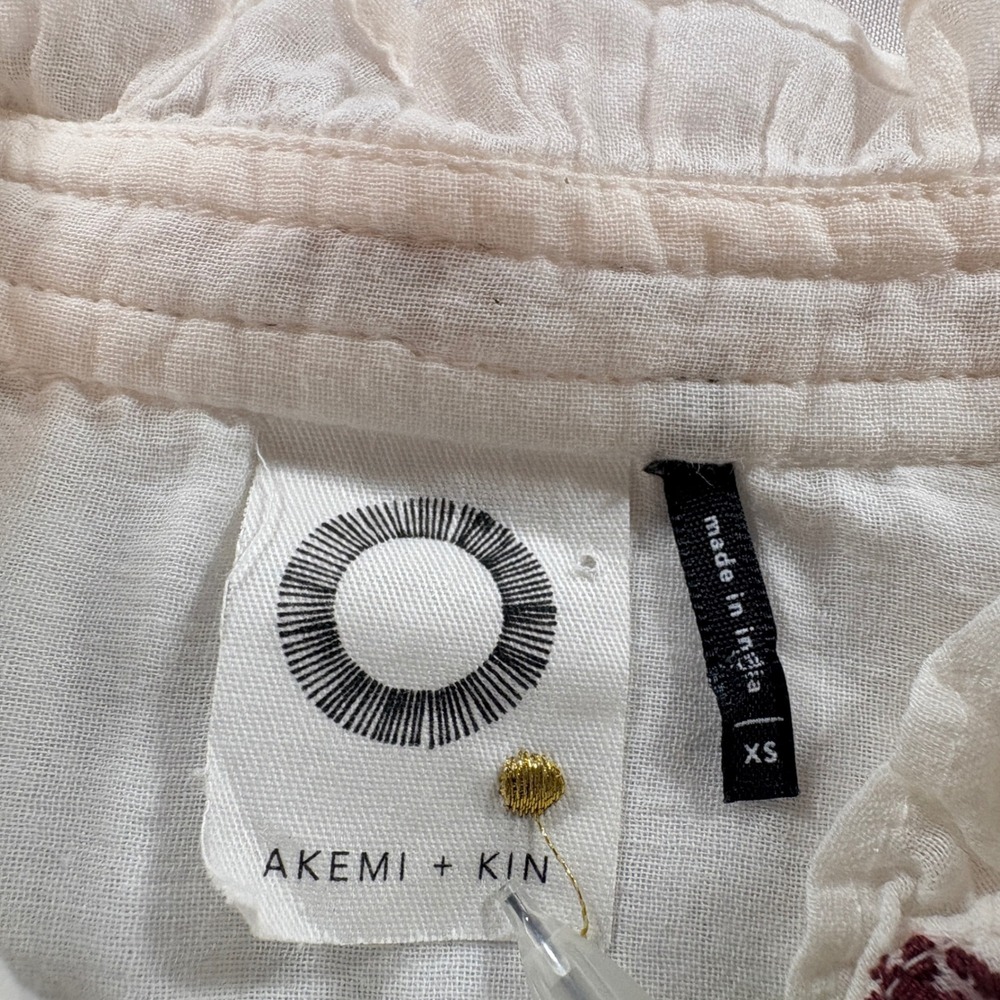 Akemi + Kin Embroidered Gauze Blouse Womens XS White Boho Ruffle Puff Sleeve Top - Picture 3 of 8